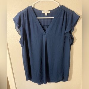 Chaus Women's Deep Blue‎ Flutter Sleeve Blouse